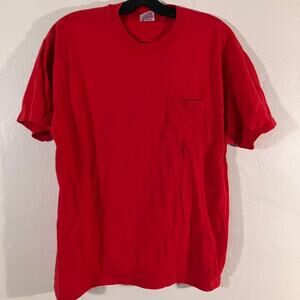 Hanes Beefy-T Vintage 90s Made in USA Single Stitch Blank Red Pocket‎ Tee